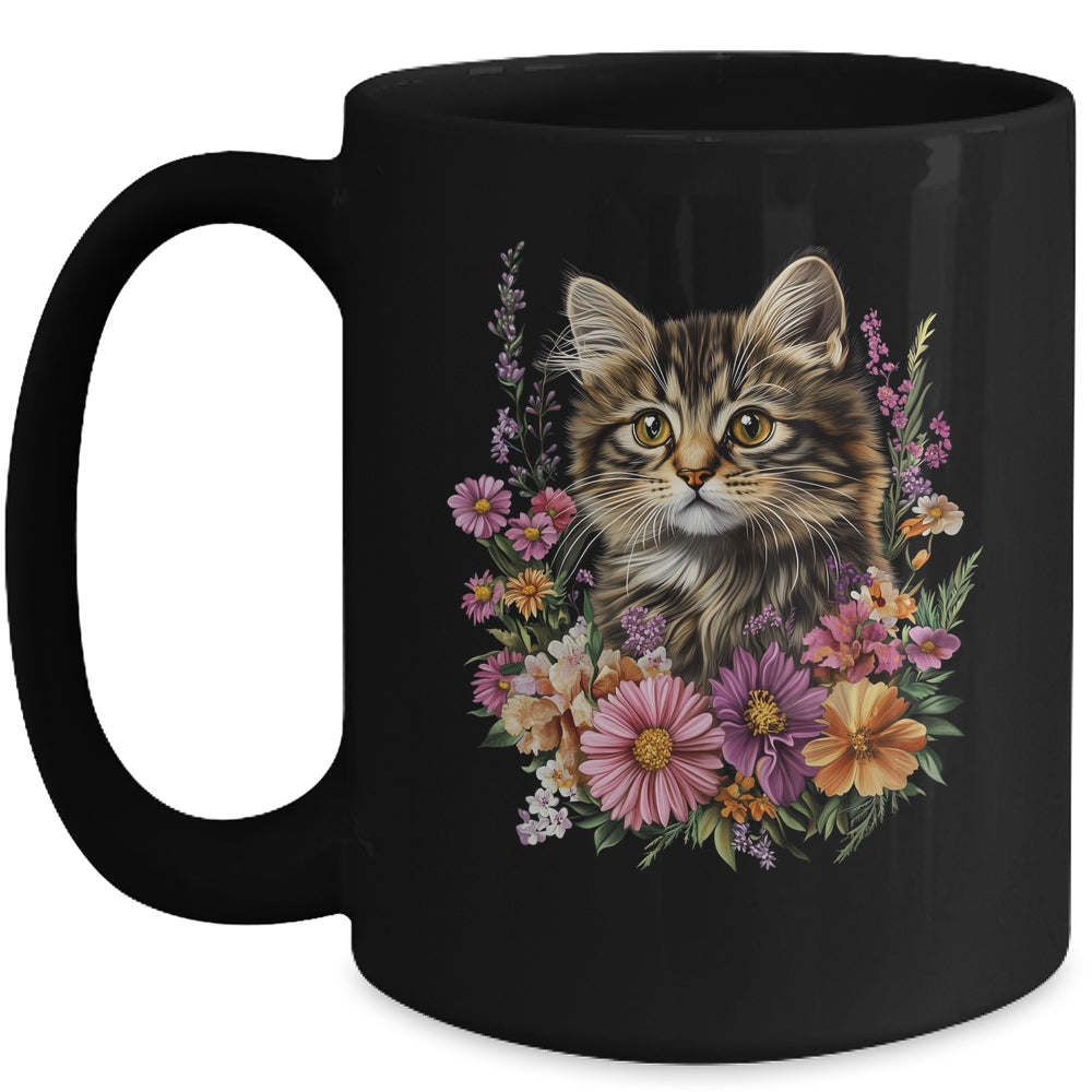 Cat Flower Floral Cute Kitten Graphic Women Girls Kids Mug | teecentury