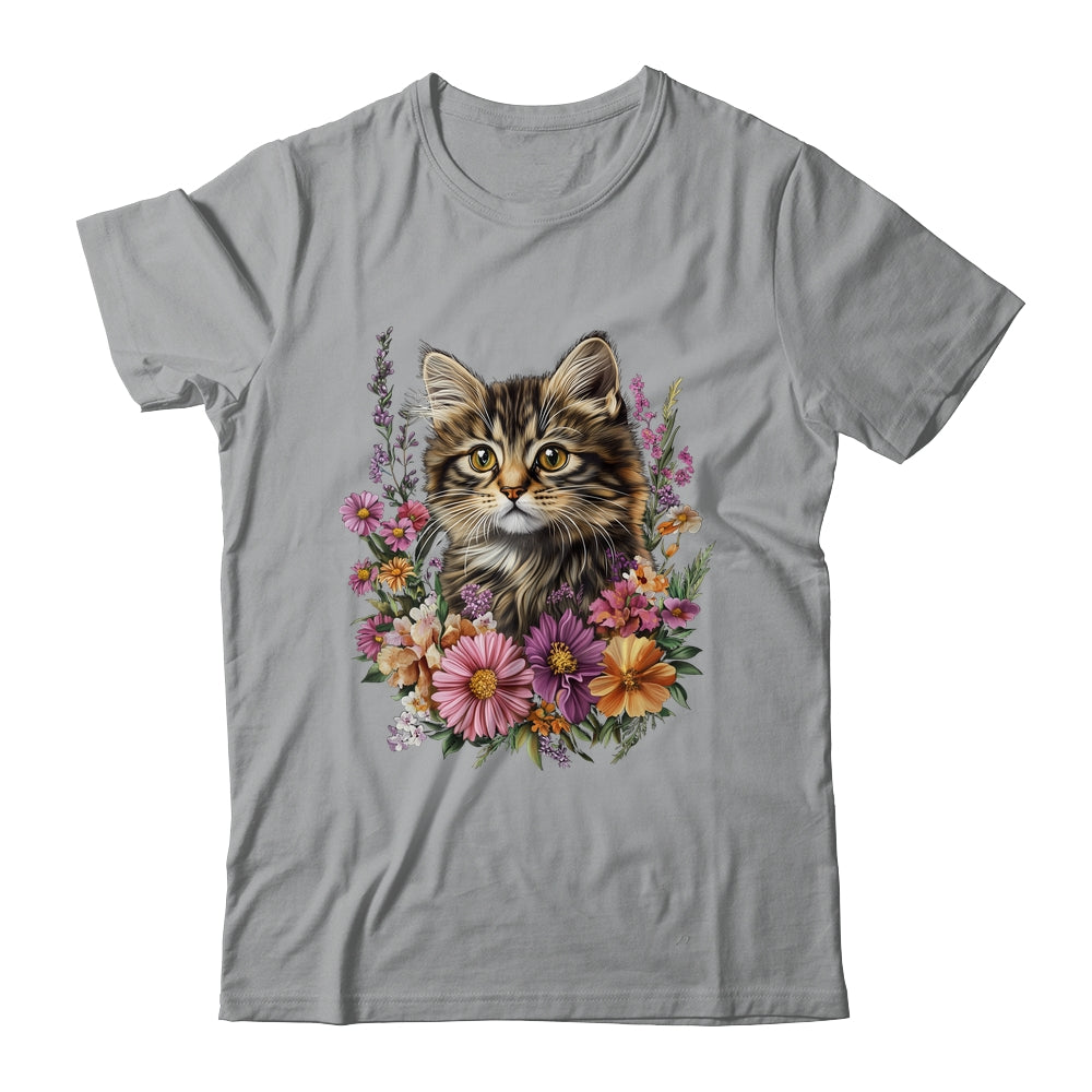 Cat Flower Floral Cute Kitten Graphic Women Girls Kids Shirt & Tank Top | teecentury