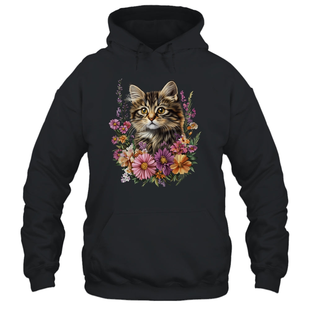Cat Flower Floral Cute Kitten Graphic Women Girls Kids Shirt & Tank Top | teecentury