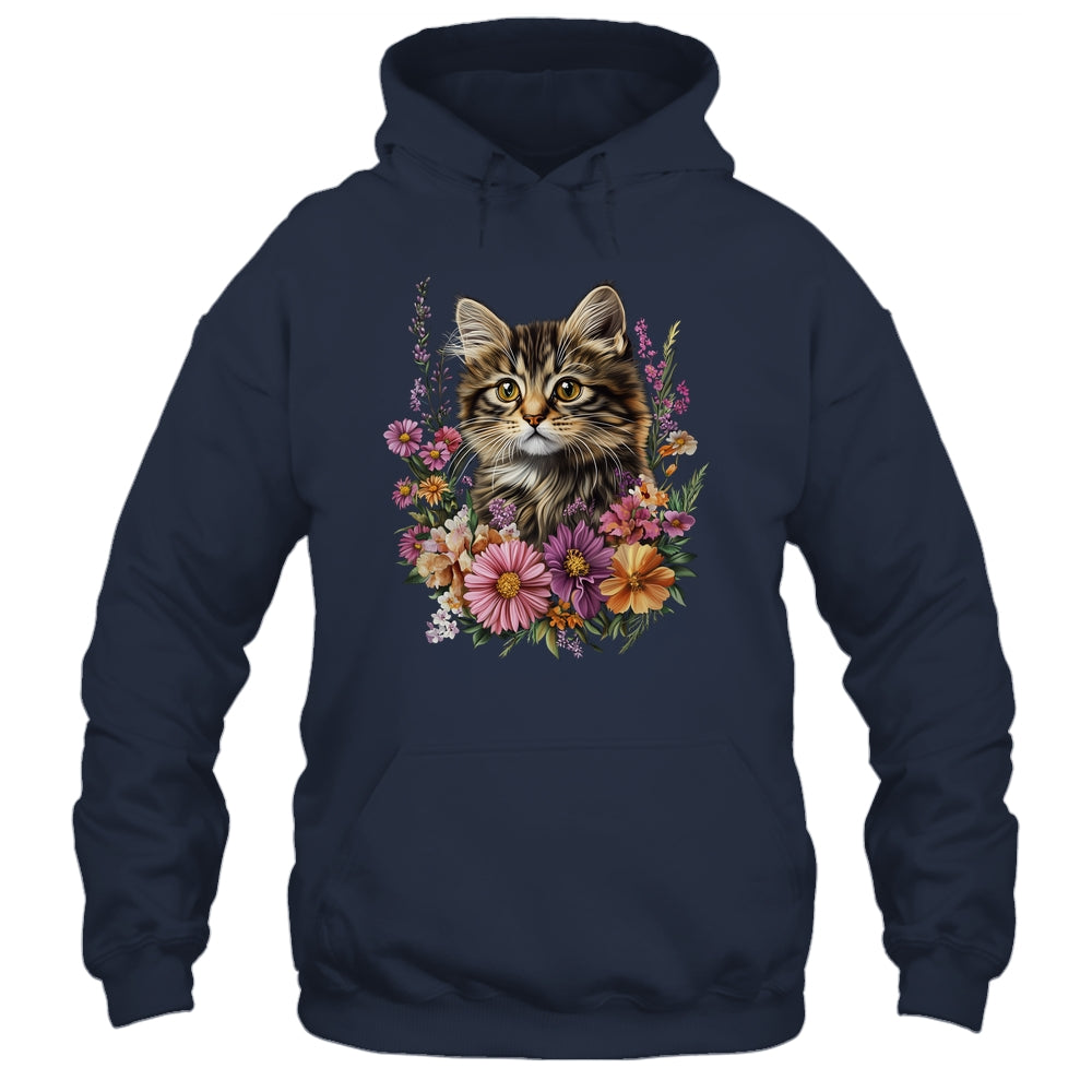 Cat Flower Floral Cute Kitten Graphic Women Girls Kids Shirt & Tank Top | teecentury
