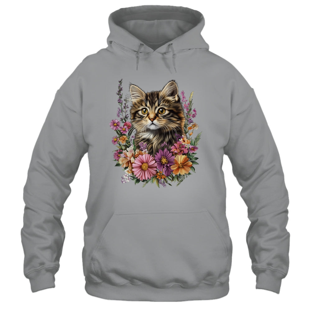 Cat Flower Floral Cute Kitten Graphic Women Girls Kids Shirt & Tank Top | teecentury