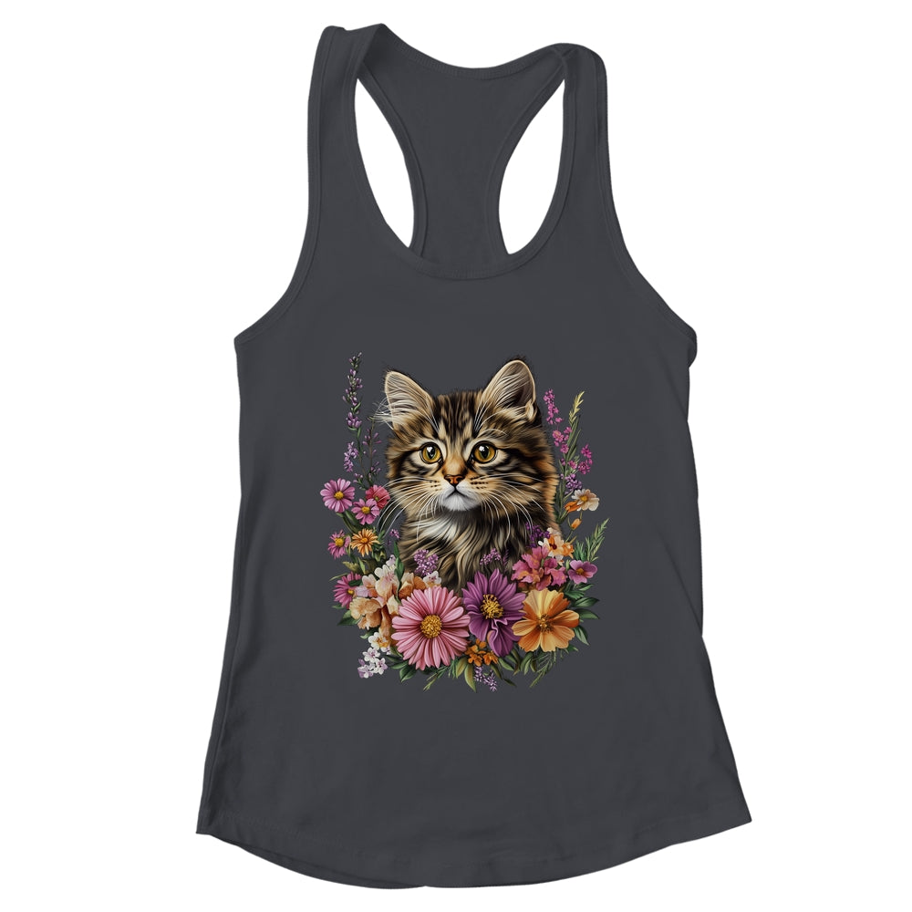 Cat Flower Floral Cute Kitten Graphic Women Girls Kids Shirt & Tank Top | teecentury