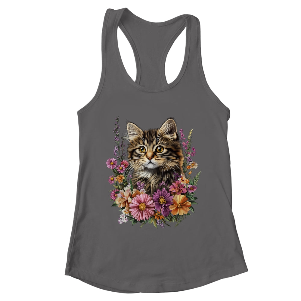 Cat Flower Floral Cute Kitten Graphic Women Girls Kids Shirt & Tank Top | teecentury