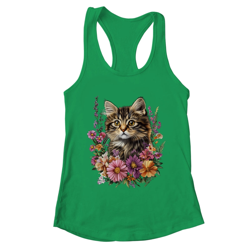 Cat Flower Floral Cute Kitten Graphic Women Girls Kids Shirt & Tank Top | teecentury