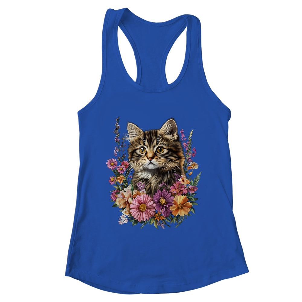 Cat Flower Floral Cute Kitten Graphic Women Girls Kids Shirt & Tank Top | teecentury