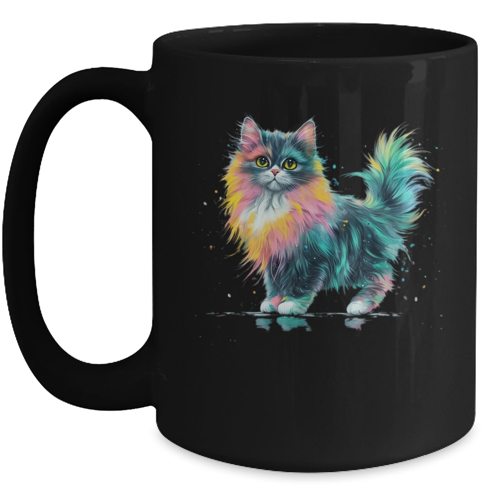 Cat Men Women Colourful Watercolour Cat Lover Animal Design Mug | teecentury