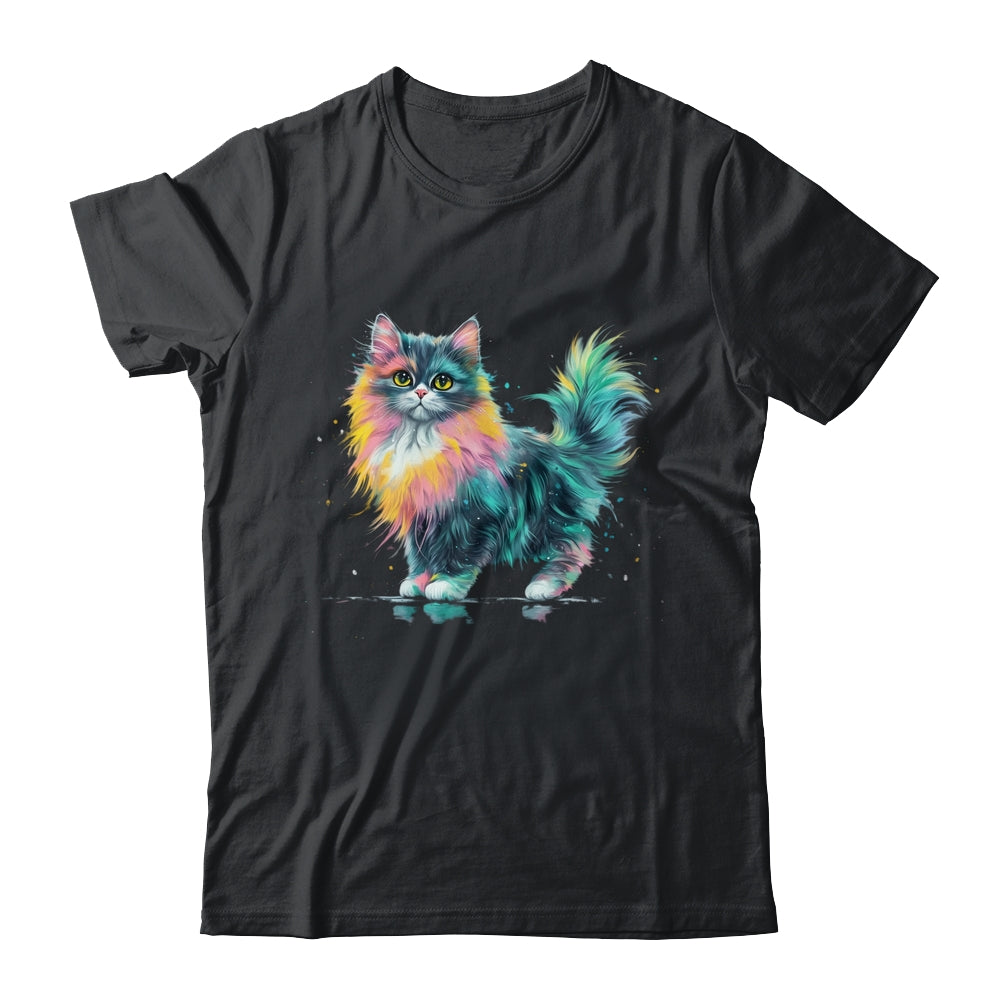 Cat Men Women Colourful Watercolour Cat Lover Animal Design Shirt & Tank Top | teecentury