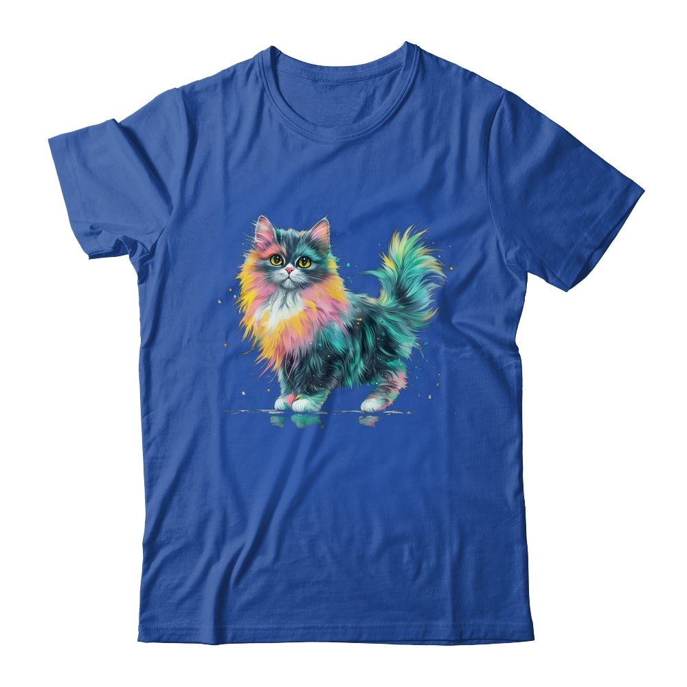 Cat Men Women Colourful Watercolour Cat Lover Animal Design Shirt & Tank Top | teecentury