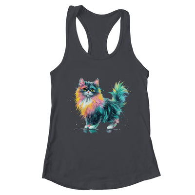 Cat Men Women Colourful Watercolour Cat Lover Animal Design Shirt & Tank Top | teecentury