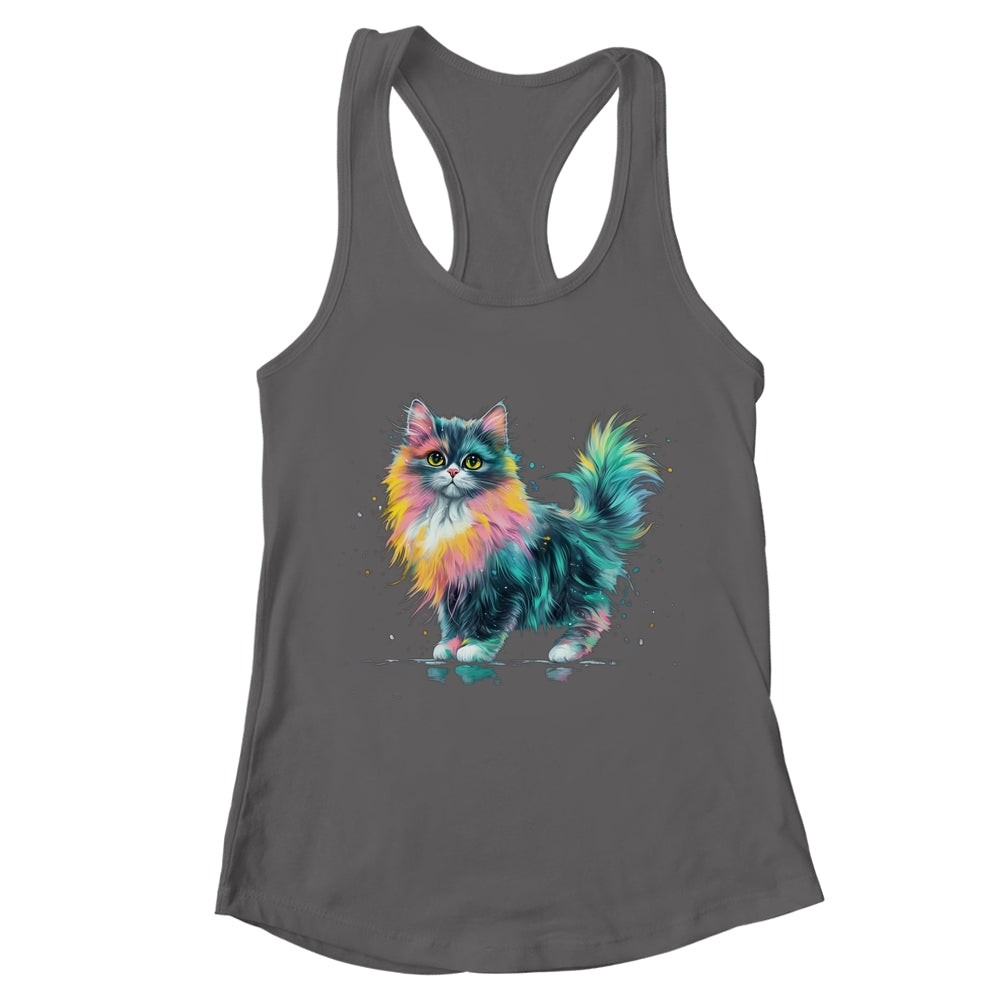 Cat Men Women Colourful Watercolour Cat Lover Animal Design Shirt & Tank Top | teecentury