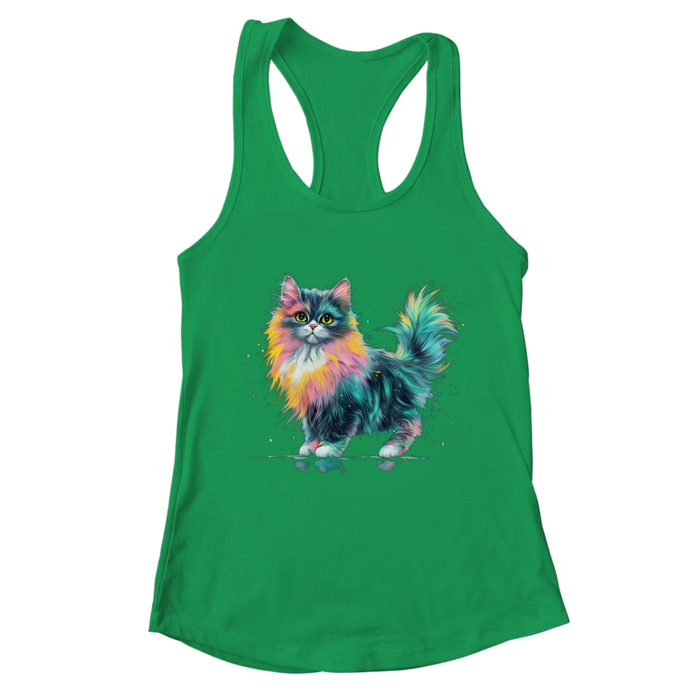 Cat Men Women Colourful Watercolour Cat Lover Animal Design Shirt & Tank Top | teecentury