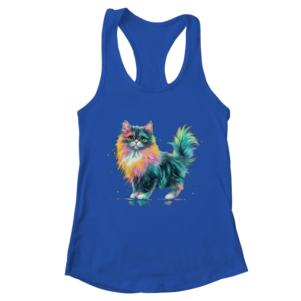 Cat Men Women Colourful Watercolour Cat Lover Animal Design Shirt & Tank Top | teecentury