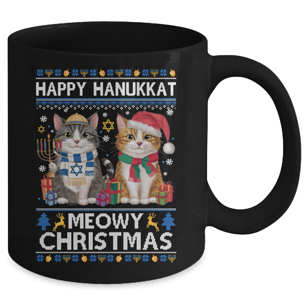 Cat Merry Christmas Ugly Happy Hanukkah Chanukah Christian Mug | teecentury