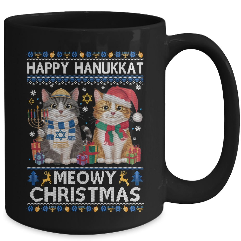 Cat Merry Christmas Ugly Happy Hanukkah Chanukah Christian Mug | teecentury