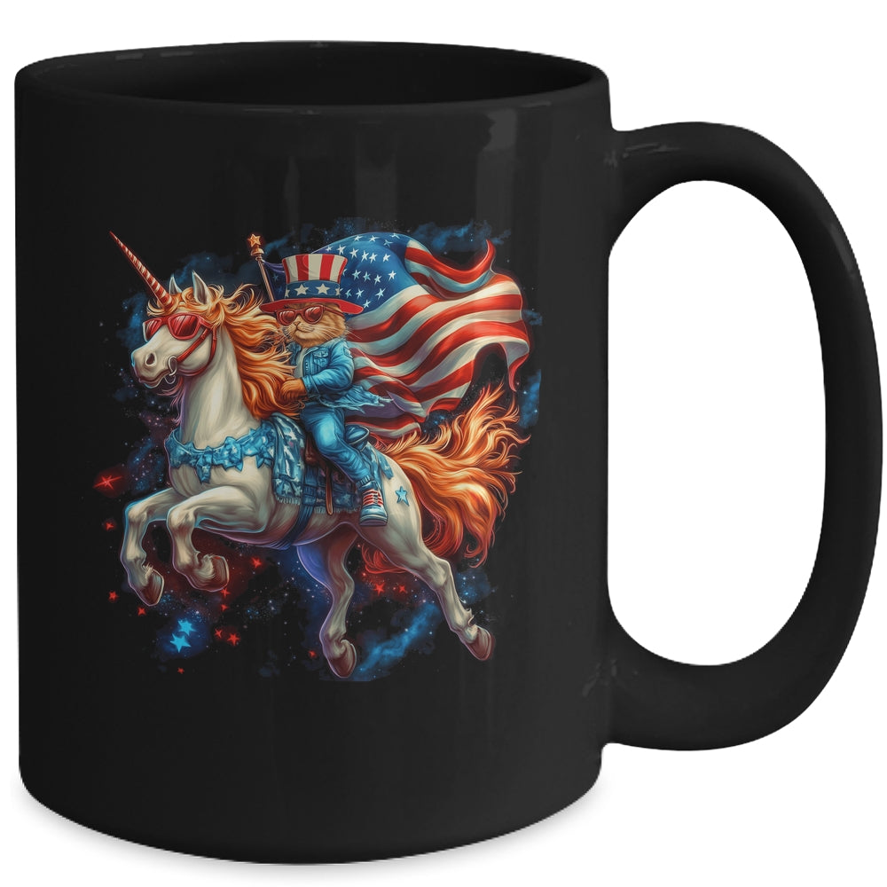 Cat Riding Unicorn USA Flag Patriotic 4th Of July Women Girl Mug | teecentury
