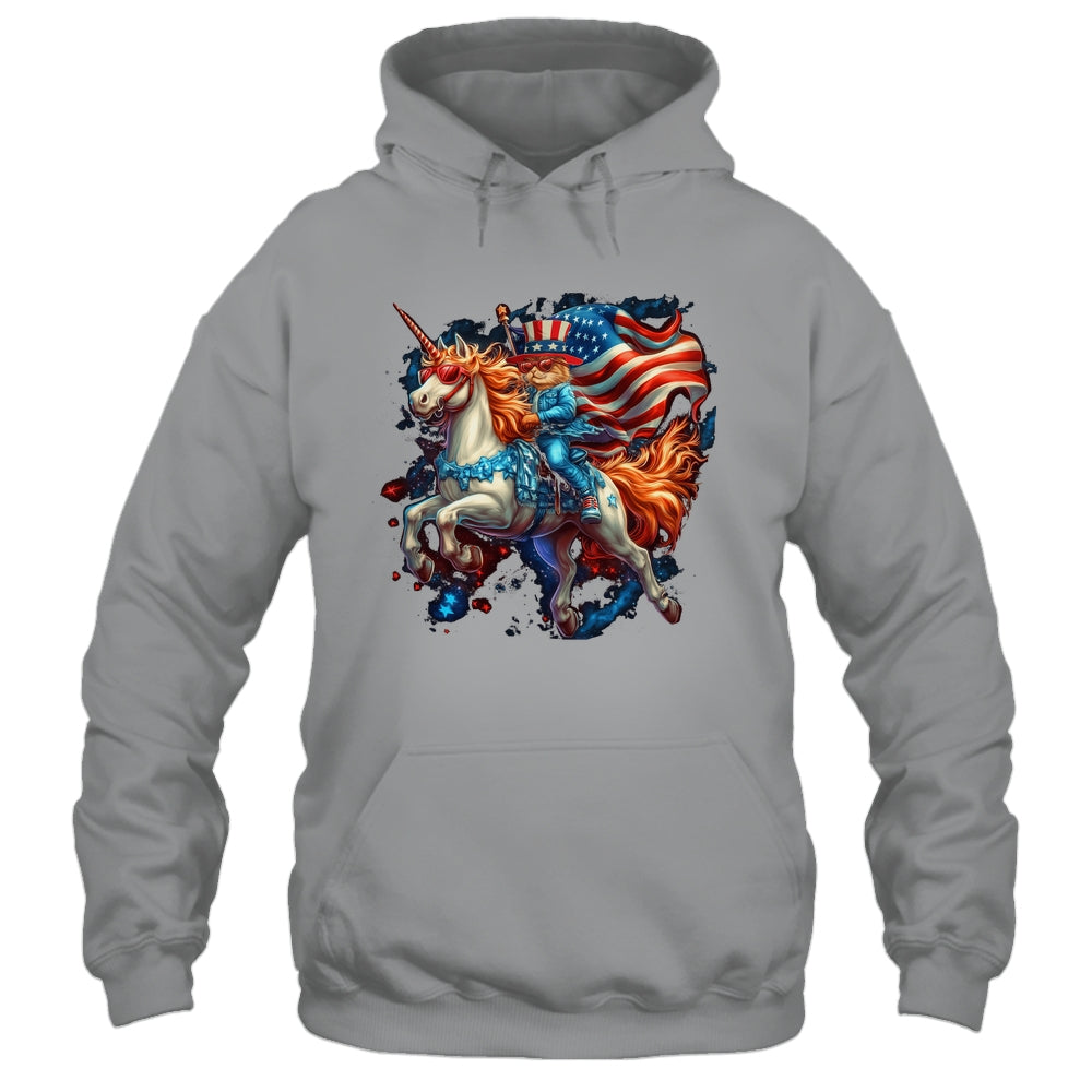 Cat Riding Unicorn USA Flag Patriotic 4th Of July Women Girl Shirt & Tank Top | teecentury