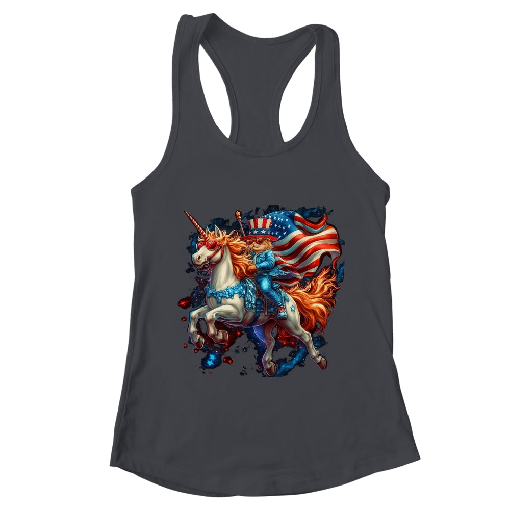Cat Riding Unicorn USA Flag Patriotic 4th Of July Women Girl Shirt & Tank Top | teecentury
