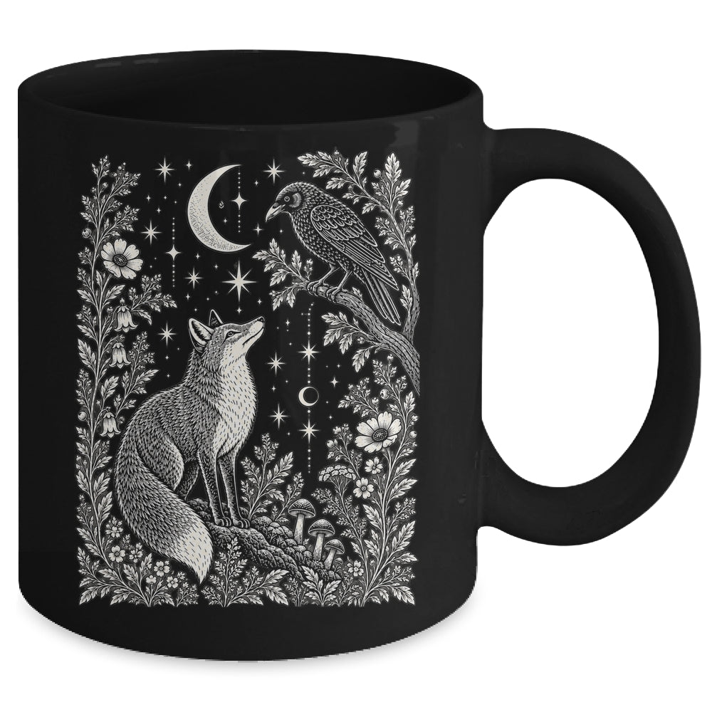 Celestial Floral Fox Crow Moon Astrology Wildlife Nature Mug | teecentury