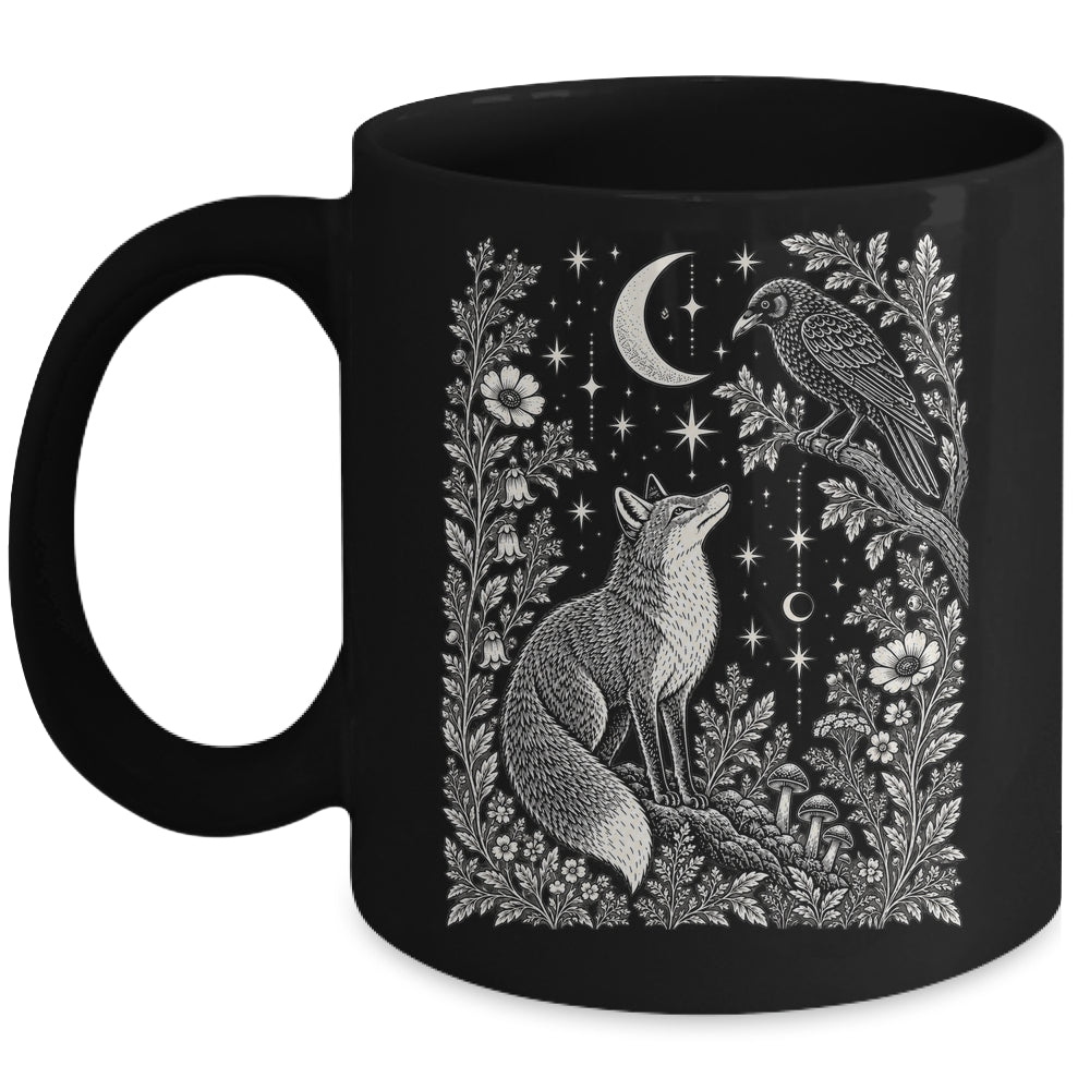 Celestial Floral Fox Crow Moon Astrology Wildlife Nature Mug | teecentury