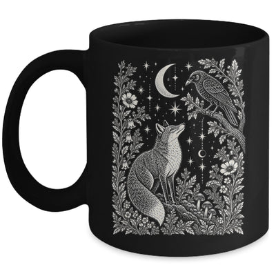 Celestial Floral Fox Crow Moon Astrology Wildlife Nature Mug | teecentury