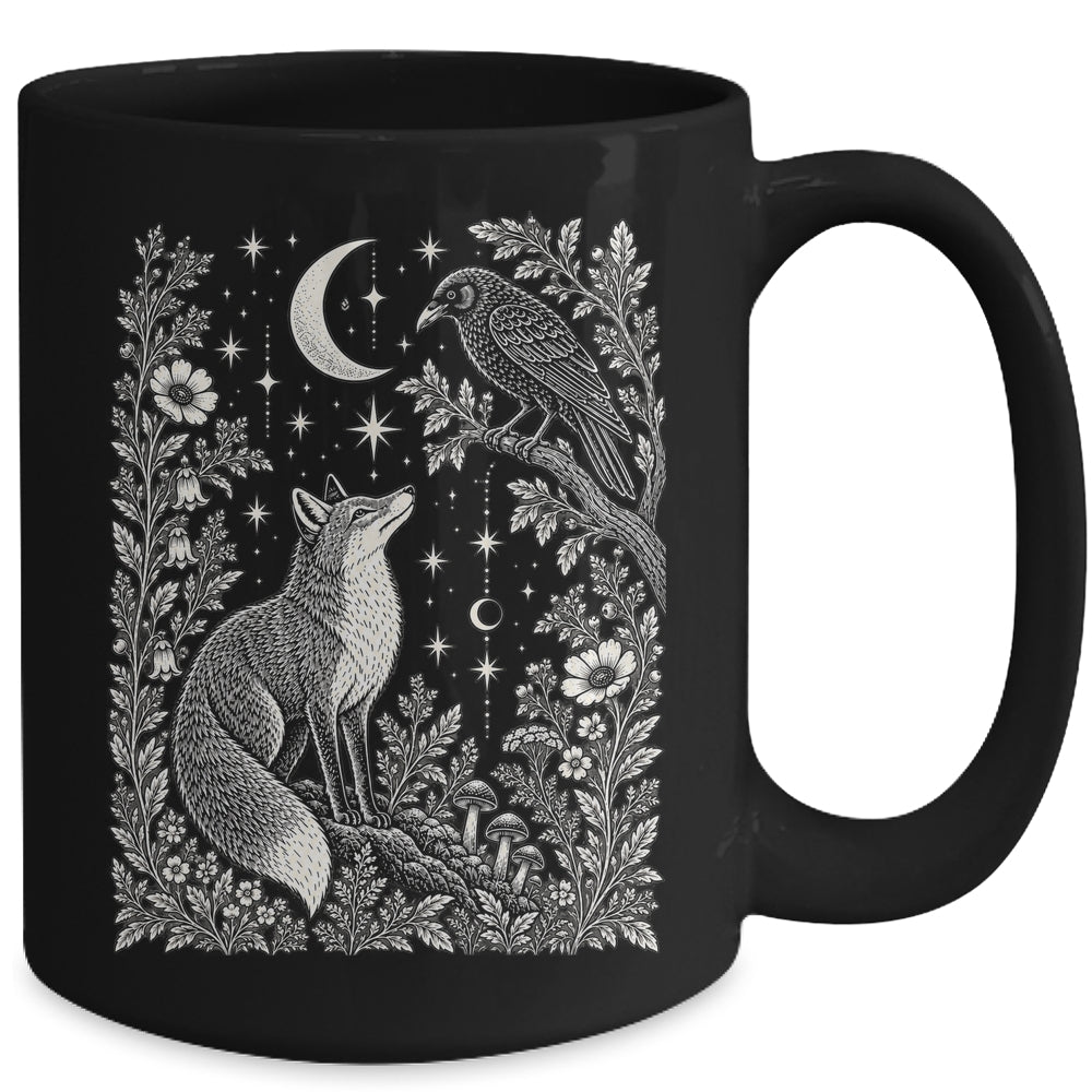 Celestial Floral Fox Crow Moon Astrology Wildlife Nature Mug | teecentury