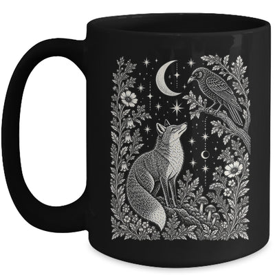 Celestial Floral Fox Crow Moon Astrology Wildlife Nature Mug | teecentury