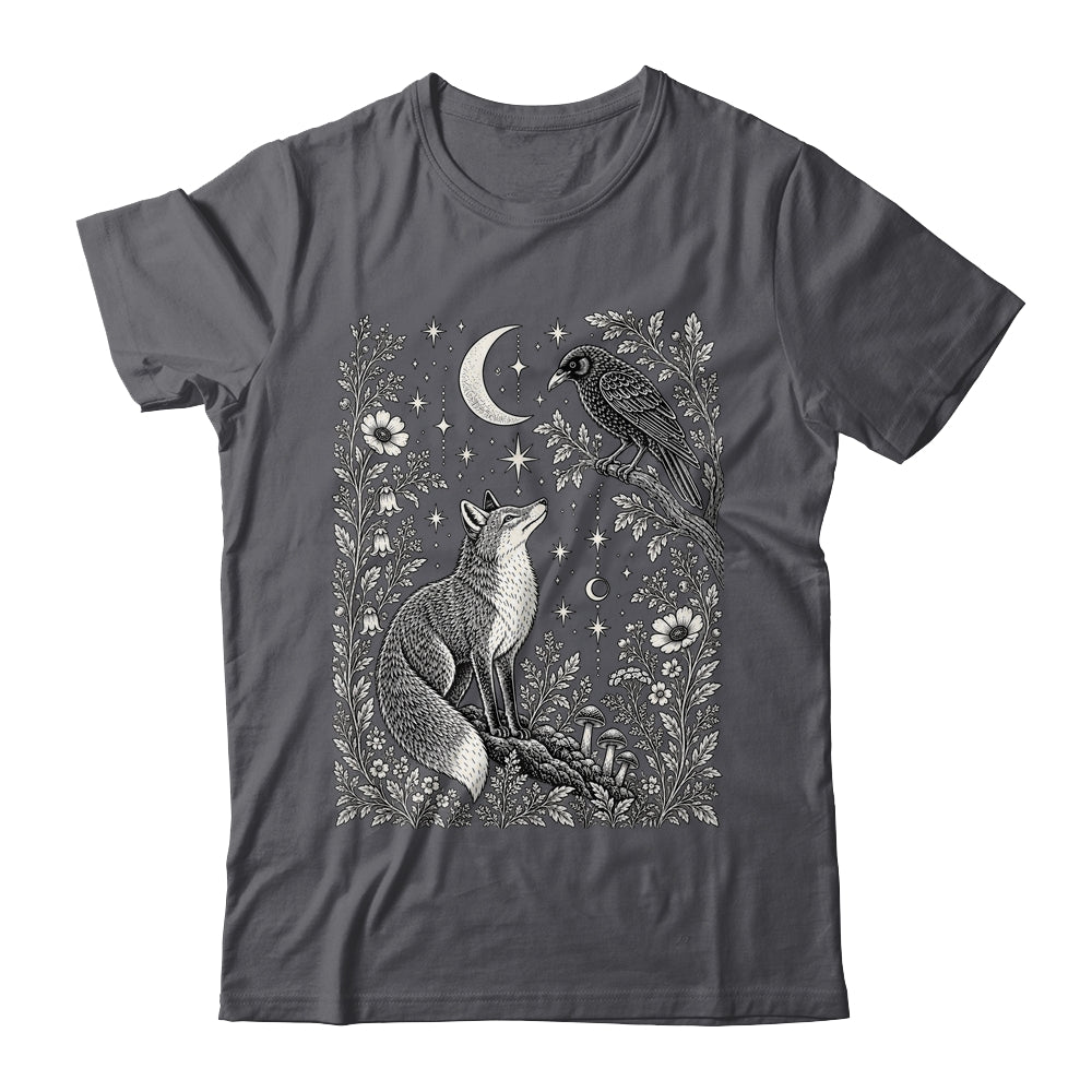 Celestial Floral Fox Crow Moon Astrology Wildlife Nature Shirt & Tank Top | teecentury