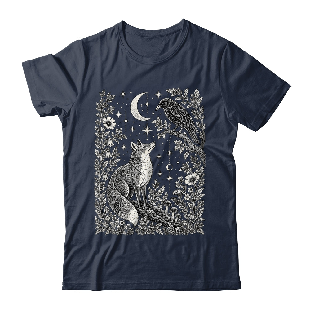 Celestial Floral Fox Crow Moon Astrology Wildlife Nature Shirt & Tank Top | teecentury