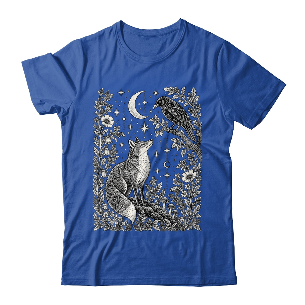 Celestial Floral Fox Crow Moon Astrology Wildlife Nature Shirt & Tank Top | teecentury