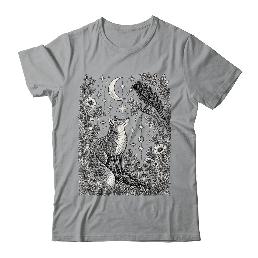 Celestial Floral Fox Crow Moon Astrology Wildlife Nature Shirt & Tank Top | teecentury