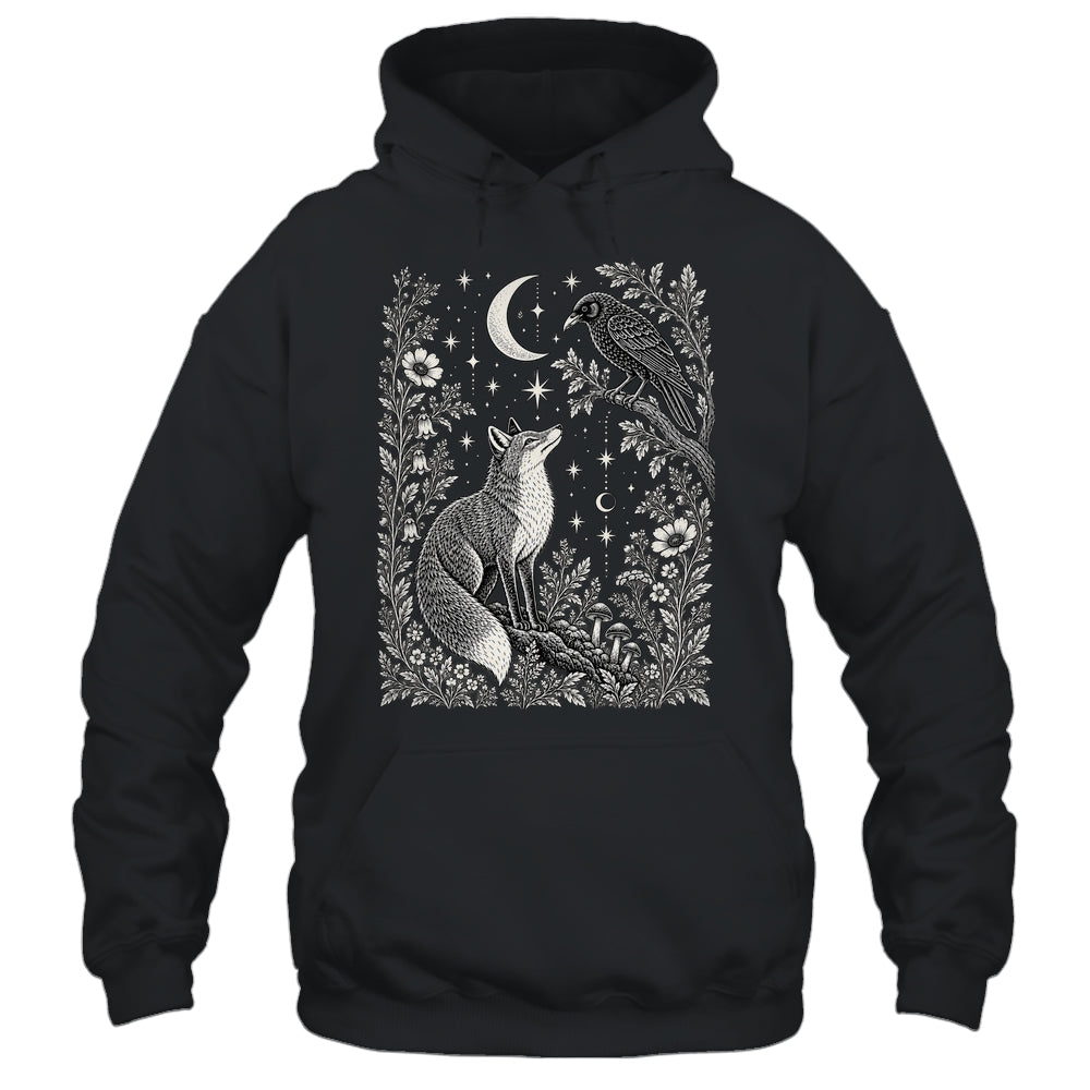 Celestial Floral Fox Crow Moon Astrology Wildlife Nature Shirt & Tank Top | teecentury