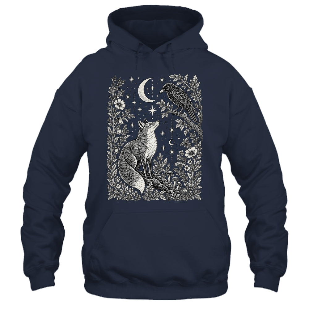 Celestial Floral Fox Crow Moon Astrology Wildlife Nature Shirt & Tank Top | teecentury