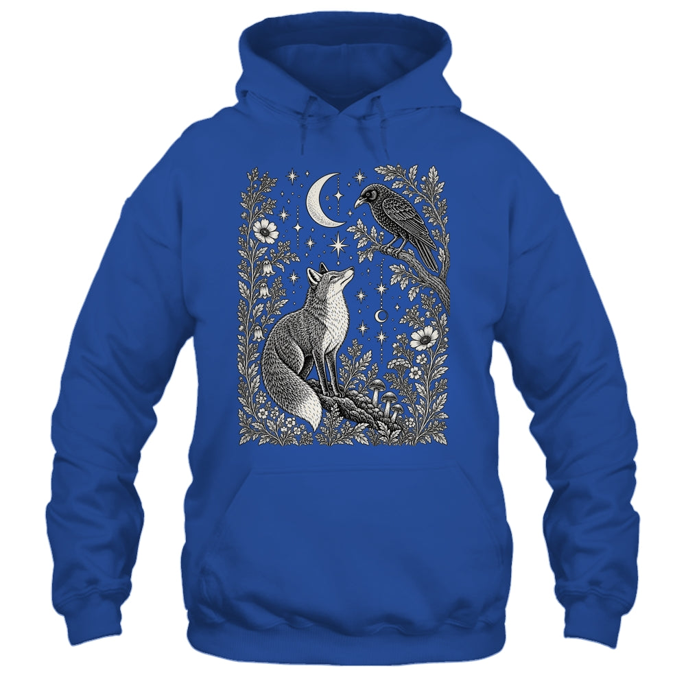 Celestial Floral Fox Crow Moon Astrology Wildlife Nature Shirt & Tank Top | teecentury