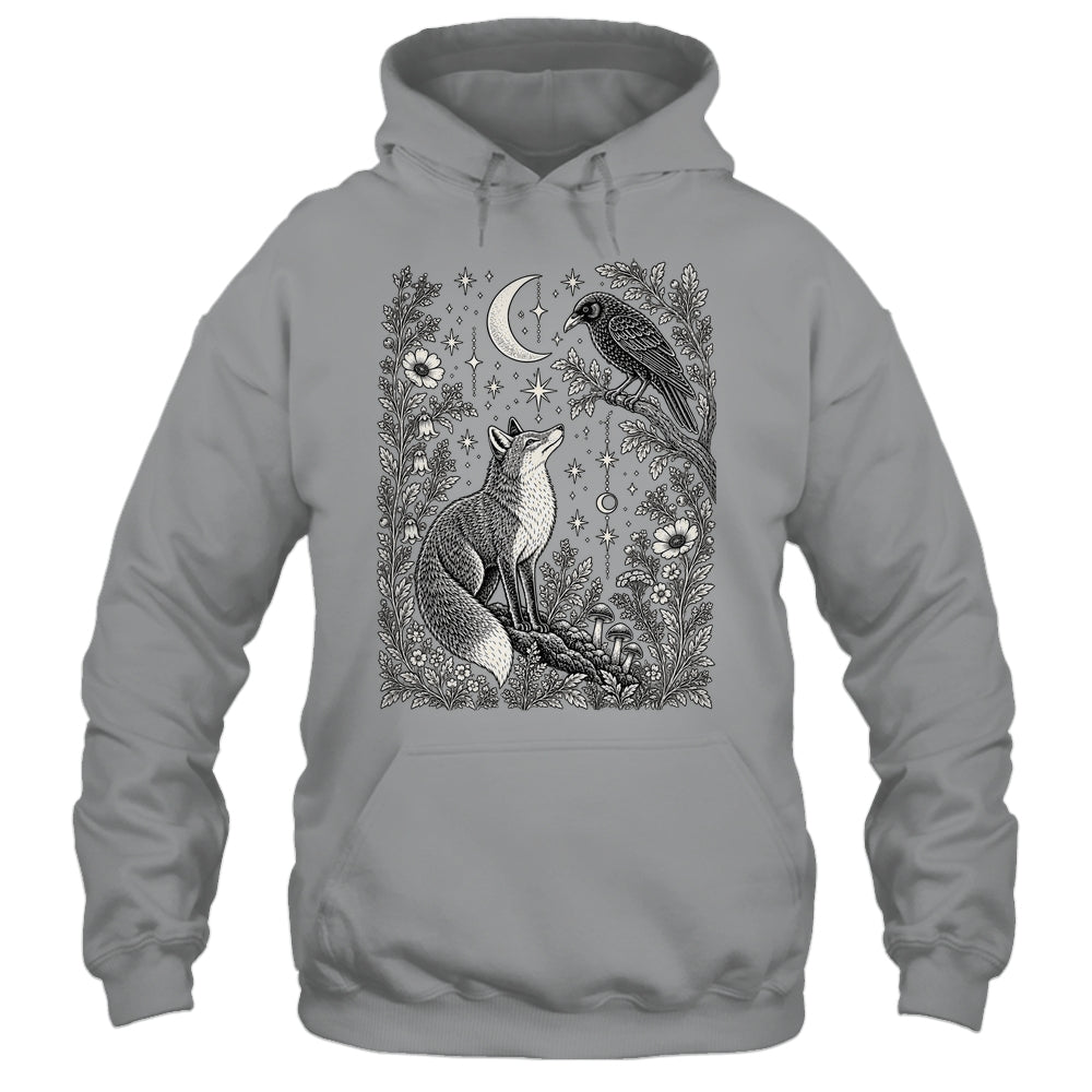 Celestial Floral Fox Crow Moon Astrology Wildlife Nature Shirt & Tank Top | teecentury
