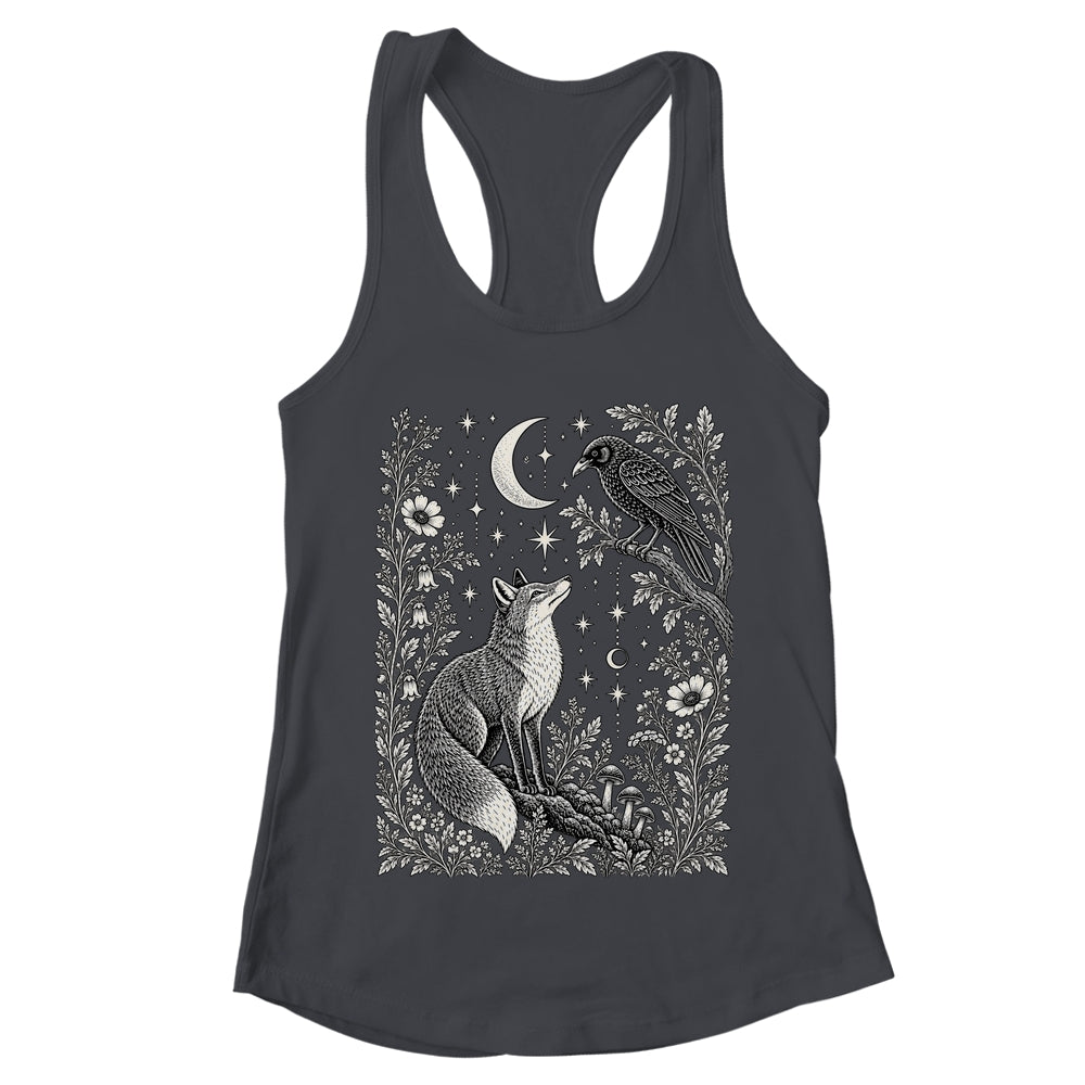 Celestial Floral Fox Crow Moon Astrology Wildlife Nature Shirt & Tank Top | teecentury
