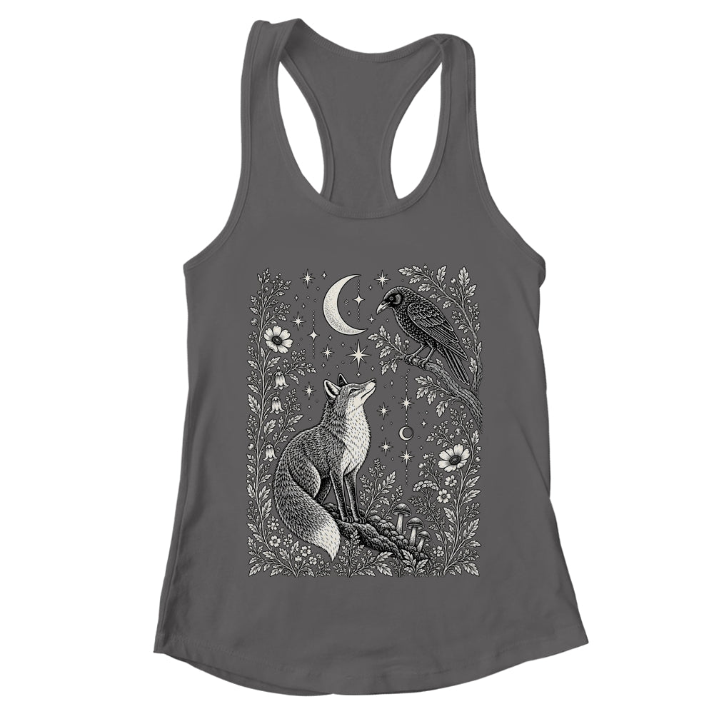 Celestial Floral Fox Crow Moon Astrology Wildlife Nature Shirt & Tank Top | teecentury