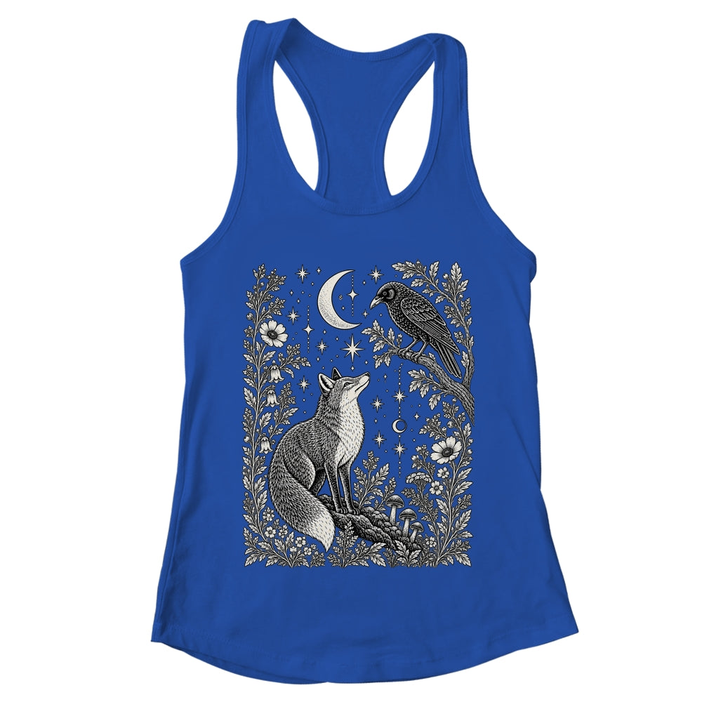 Celestial Floral Fox Crow Moon Astrology Wildlife Nature Shirt & Tank Top | teecentury