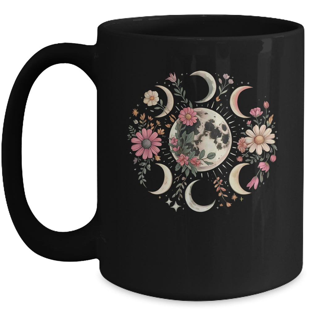 Celestial Moon Phase Boho Wildflowers Zodiac Witchcore Mug | teecentury
