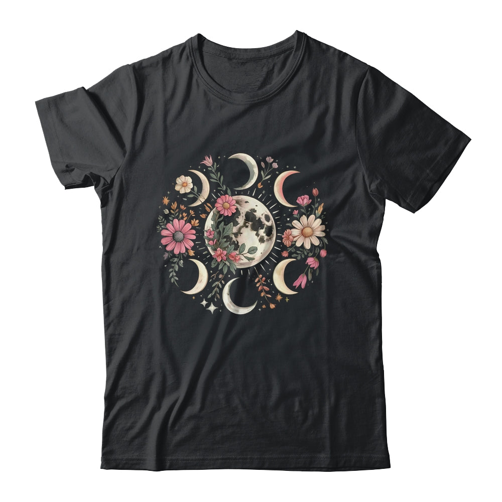 Celestial Moon Phase Boho Wildflowers Zodiac Witchcore Shirt & Tank Top | teecentury