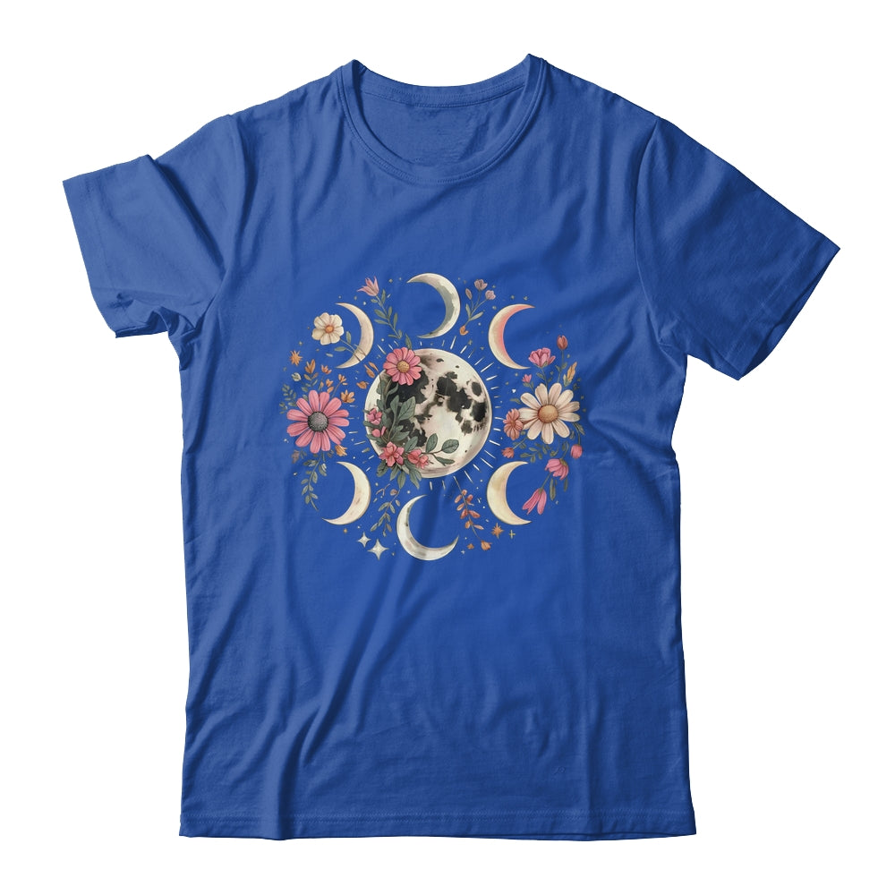 Celestial Moon Phase Boho Wildflowers Zodiac Witchcore Shirt & Tank Top | teecentury