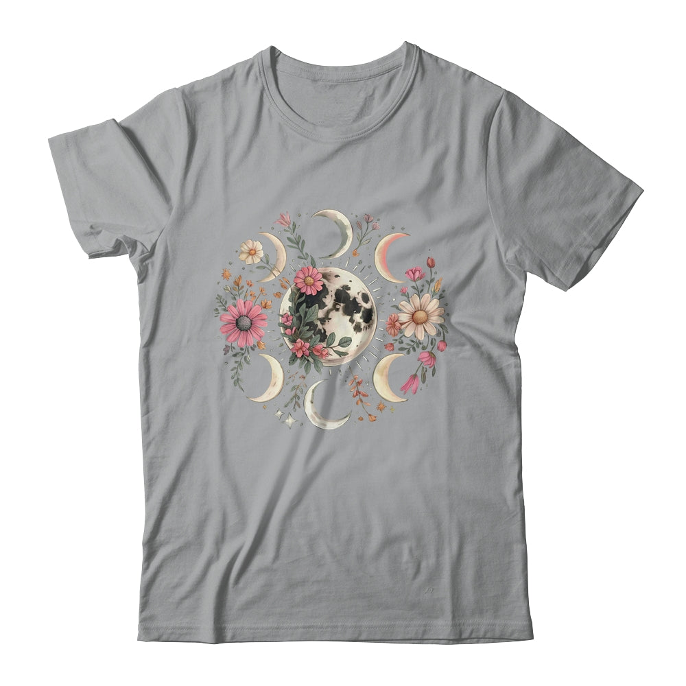 Celestial Moon Phase Boho Wildflowers Zodiac Witchcore Shirt & Tank Top | teecentury