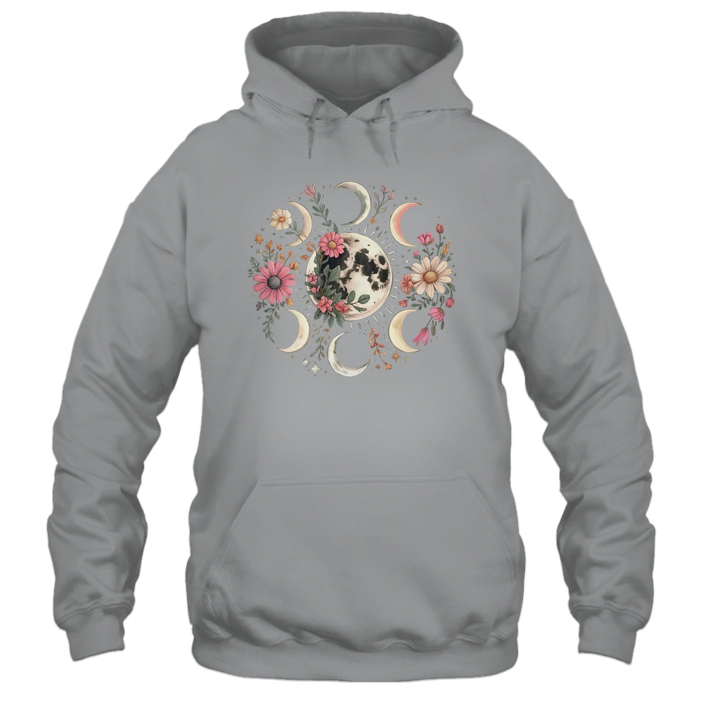 Celestial Moon Phase Boho Wildflowers Zodiac Witchcore Shirt & Tank Top | teecentury