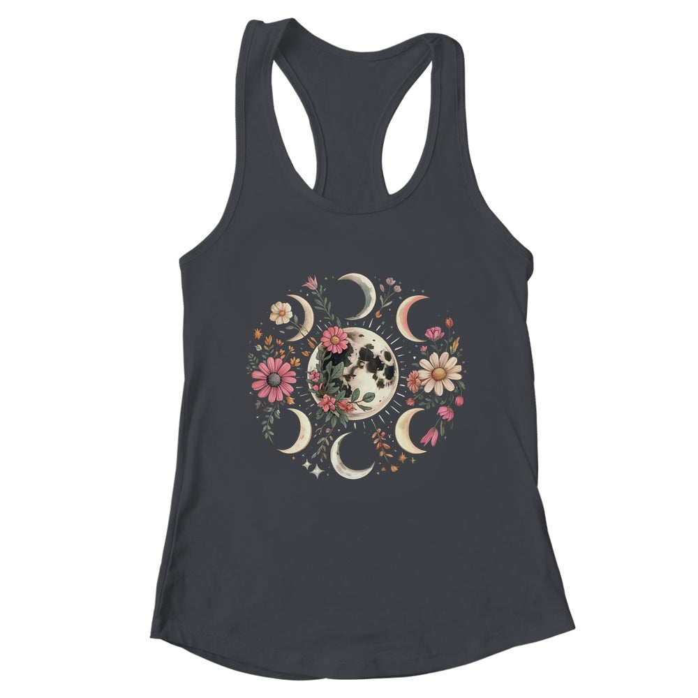 Celestial Moon Phase Boho Wildflowers Zodiac Witchcore Shirt & Tank Top | teecentury