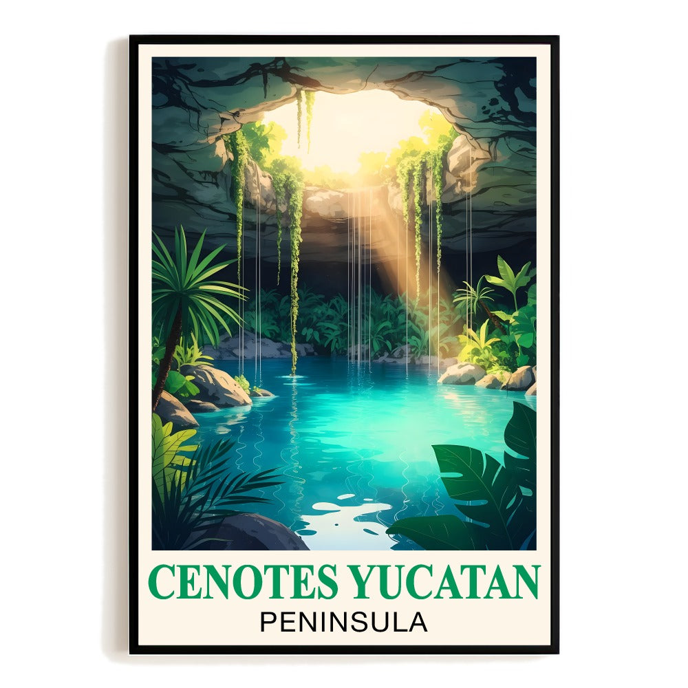 Cenotes Yucatan Peninsula Poster Tropical Cave Lagoon Wall Art Print Mexico Travel Inspired Landscape Painting Ideal For Home Decor Living Room Office Bedroom Unframed | teecentury