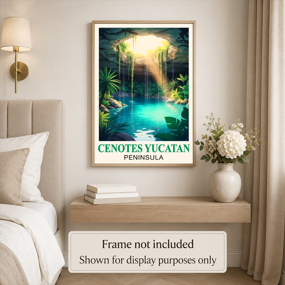 Cenotes Yucatan Peninsula Poster Tropical Cave Lagoon Wall Art Print Mexico Travel Inspired Landscape Painting Ideal For Home Decor Living Room Office Bedroom Unframed | teecentury