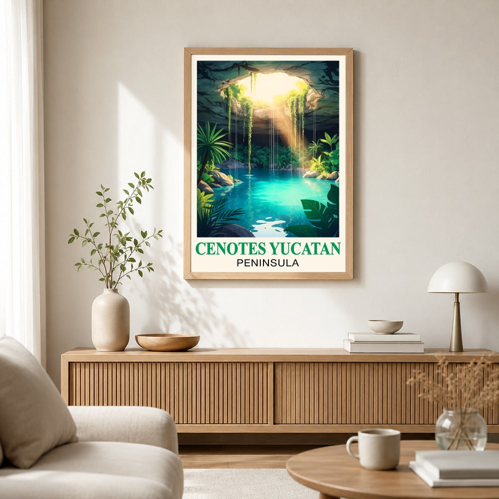 Cenotes Yucatan Peninsula Poster Tropical Cave Lagoon Wall Art Print Mexico Travel Inspired Landscape Painting Ideal For Home Decor Living Room Office Bedroom Unframed | teecentury