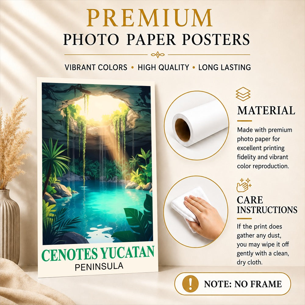Cenotes Yucatan Peninsula Poster Tropical Cave Lagoon Wall Art Print Mexico Travel Inspired Landscape Painting Ideal For Home Decor Living Room Office Bedroom Unframed | teecentury
