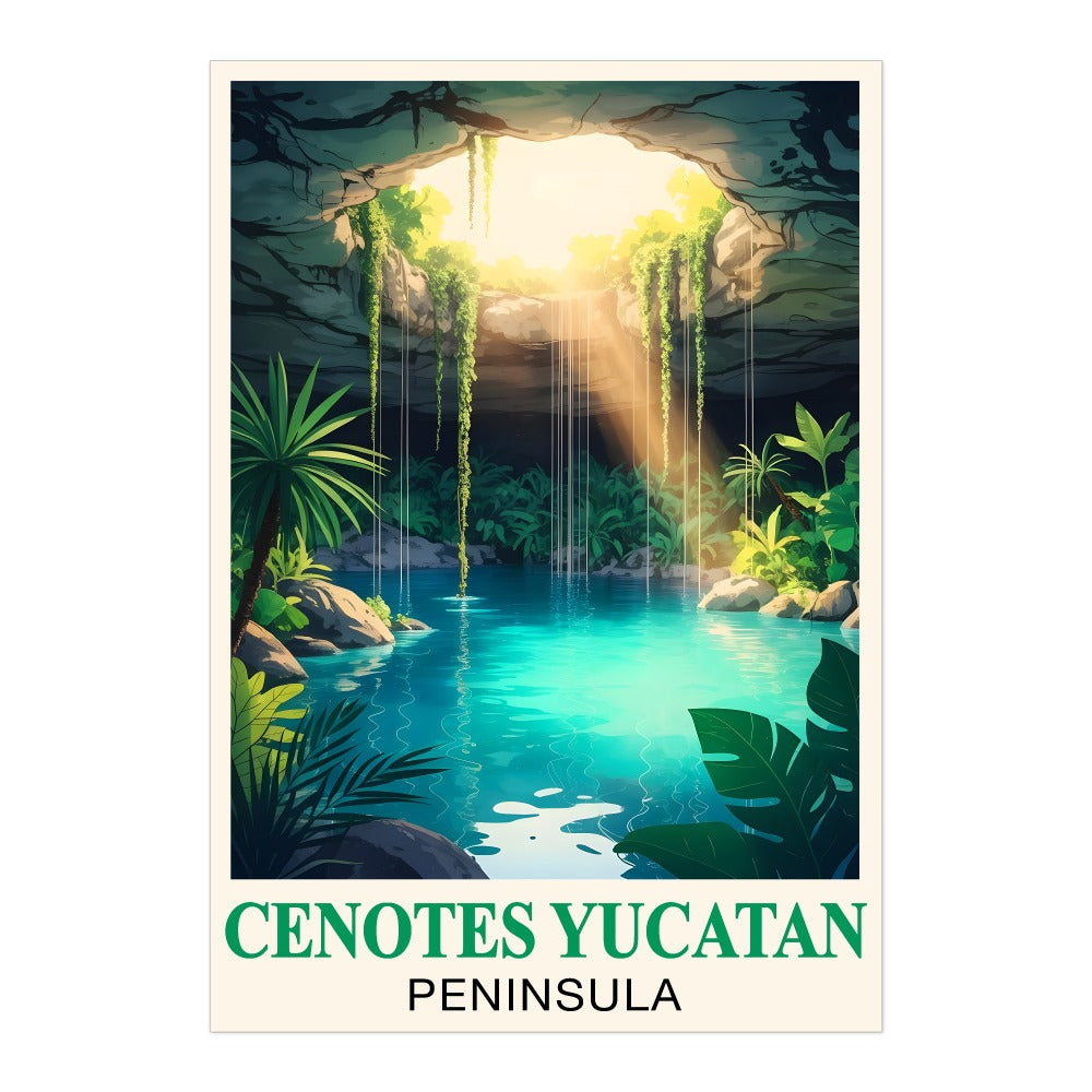 Cenotes Yucatan Peninsula Poster Tropical Cave Lagoon Wall Art Print Mexico Travel Inspired Landscape Painting Ideal For Home Decor Living Room Office Bedroom Unframed | teecentury