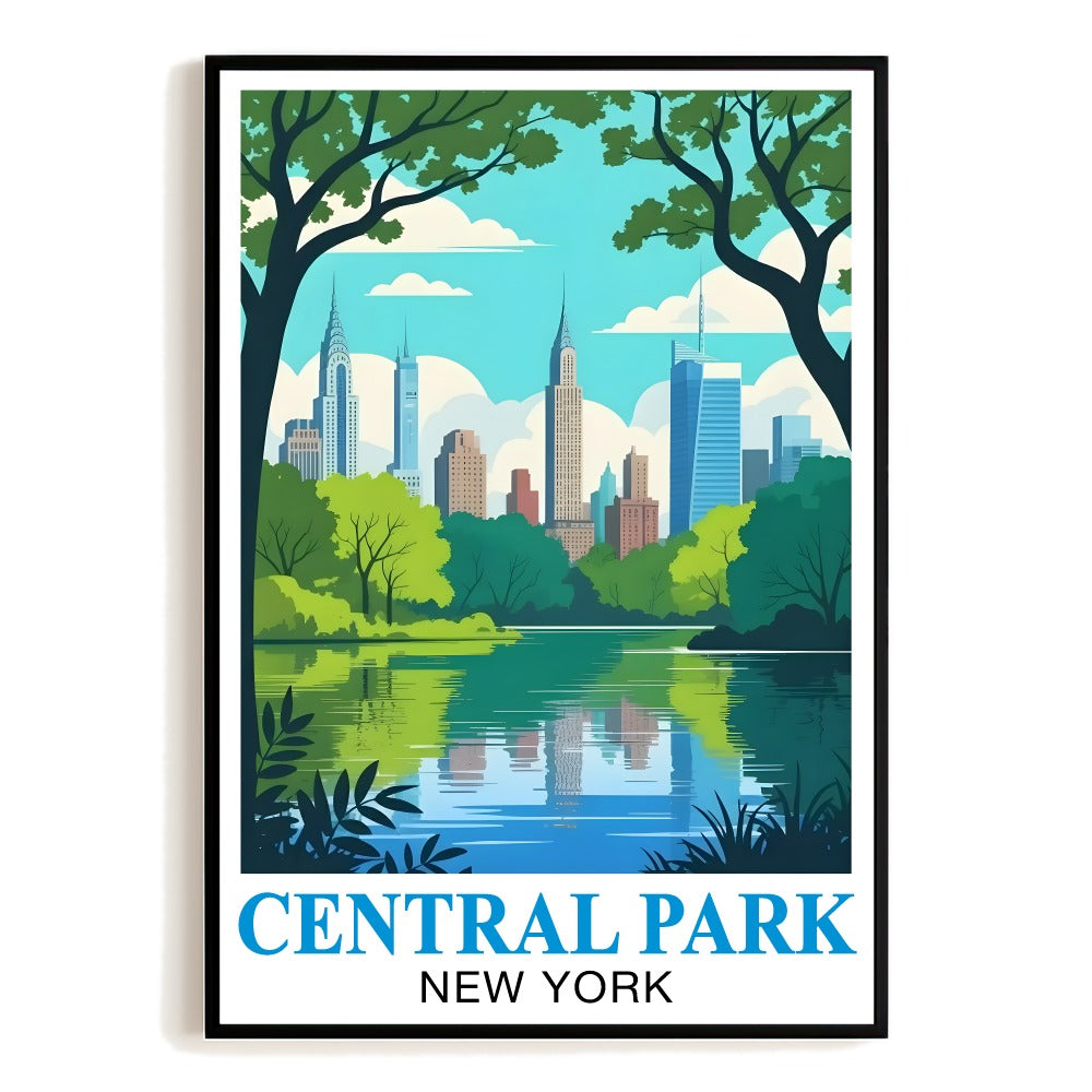 Central Park New York Vintage Travel Poster Skyline Park Trees Lake Art Print Souvenir Wall Landscape Painting Ideal For Home Office Living Room Bedroom Decor Unframed | teecentury