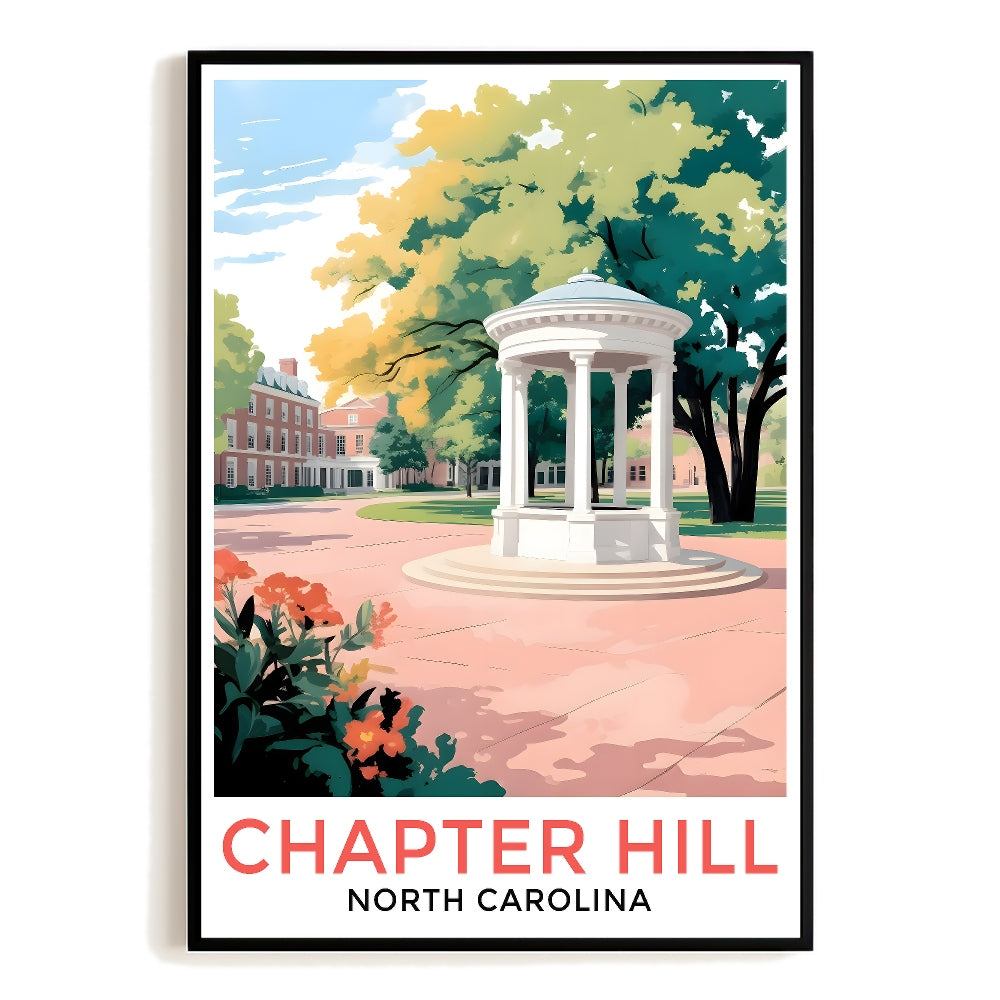 Chapel Hill Travel Print Poster North Carolina Dorm Student Souvenir Wall Art Landscape Picture Suitable For Home Room Living Room Office Bedroom Decor Unframed | teecentury